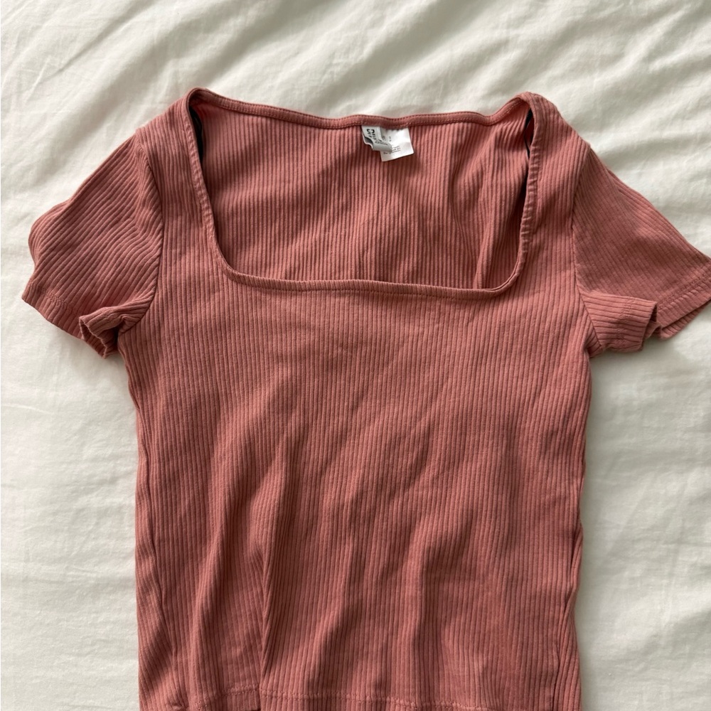 Nordstrom Square Neck Ribbed Tee in Mauve